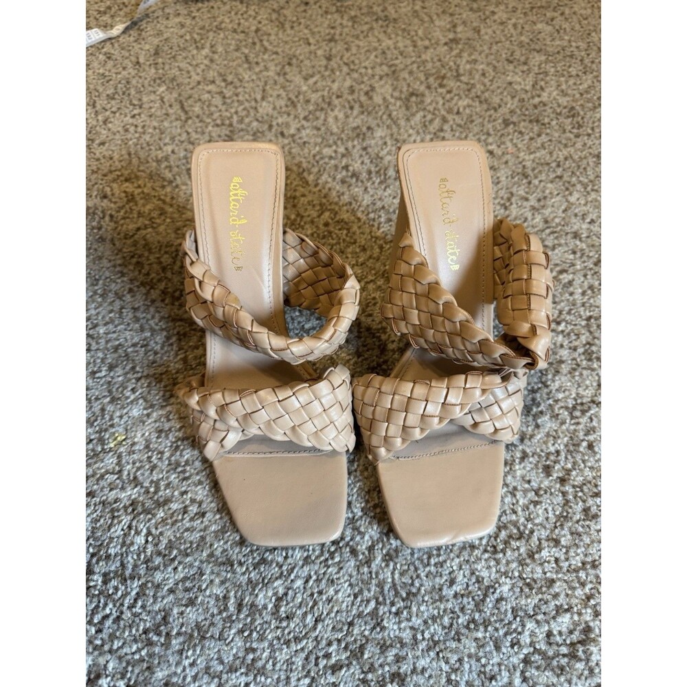 Altar’d State Woven Block Heel Mules Womens 8.5 Nude Braided Square Toe Slides
